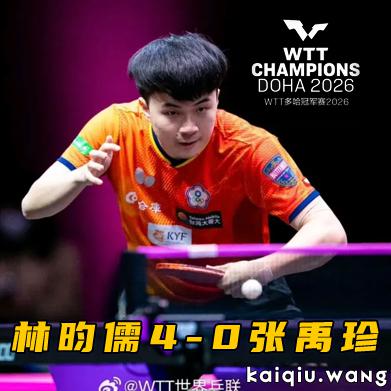 WTT多哈冠军赛丨出乎意料！林昀儒决赛4-0狂轰滥炸横扫张禹珍，朱雨玲逆转陈幸同夺冠展现超一流实力！